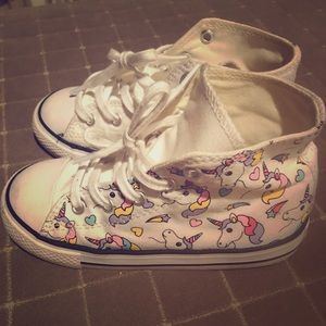 Kids size 10 unicorn and rainbow converse sneakers